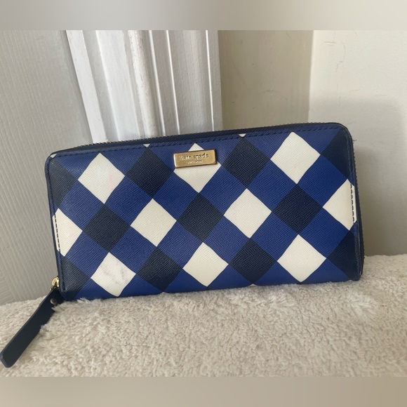Kate Spade Navy and White Checkered Wallet GUC - Picture 1 of 12